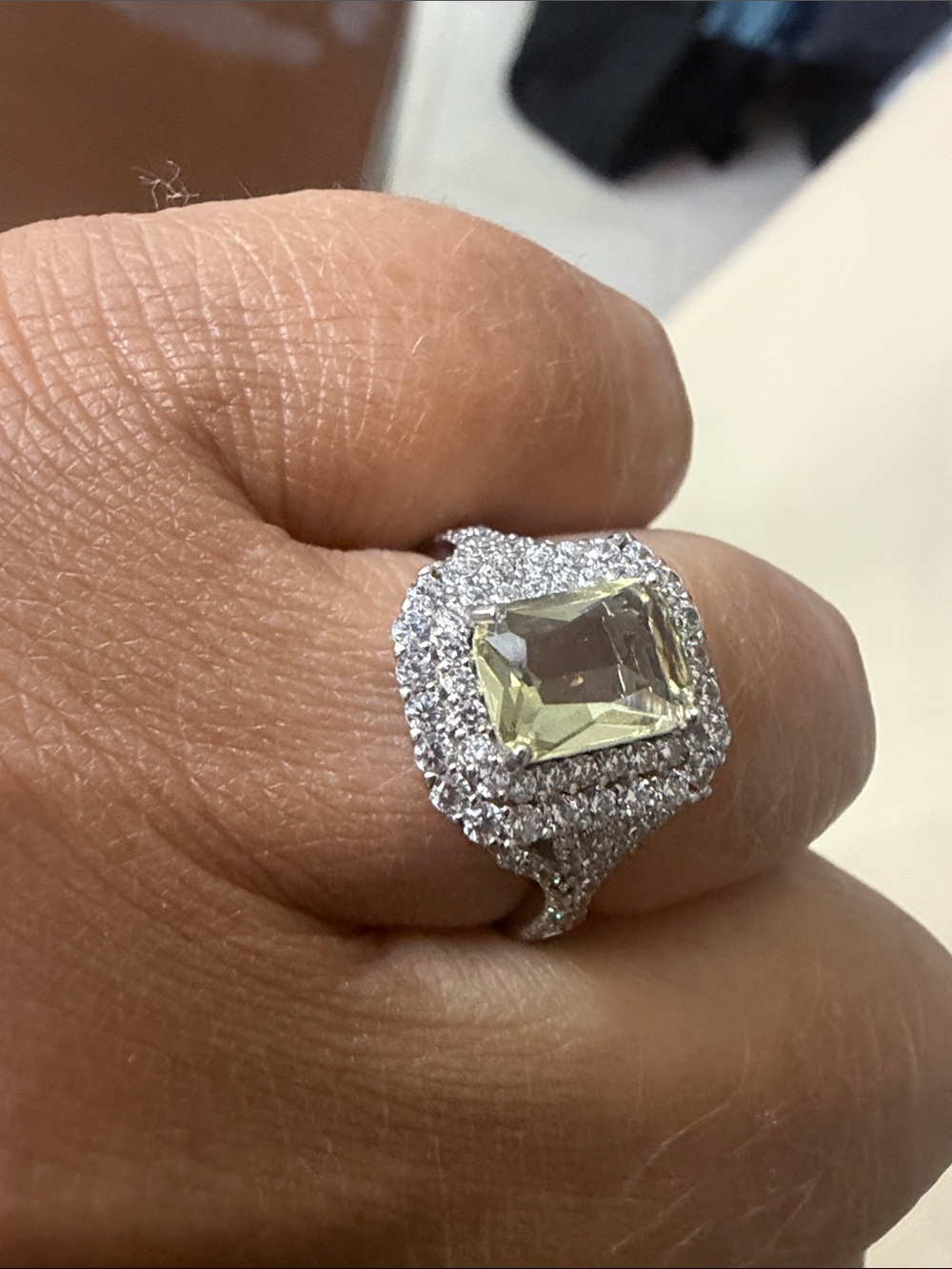 Lumina sterling Silver Ring with Pale Yellow Center Stone
